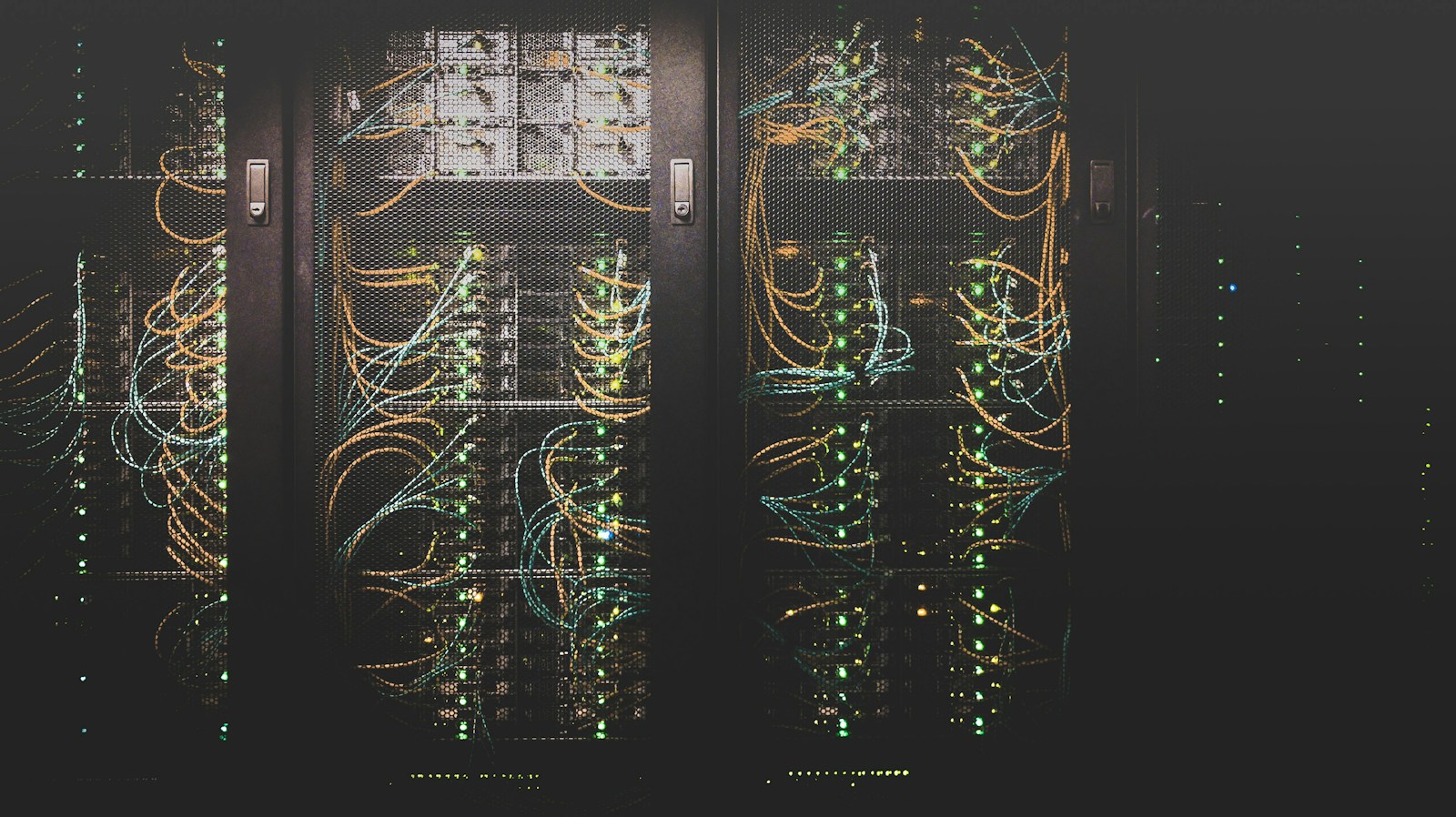 Server racks in a data centre, illustrative infrastructure photography